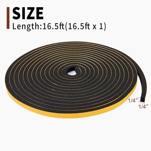 Yotache Foam Weather Stripping 1/4" W X 1/4" T, 16.5 Ft Length
