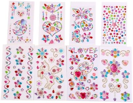 Gem Stickers for Crafting, Face, Eye, and Body Makeup, DIY Decoration, Kids' Rewards (Gem Stickers G (8 Sheets))