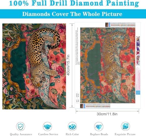 AOSGEDY Cheetah Diamond Art Kits for Adults, DIY Leopard Diamond Painting Kits for Beginner, 5D Full Drill Diamond Dots Gem Art Painting Crafts for Home Wall Decor 12x16 Inch