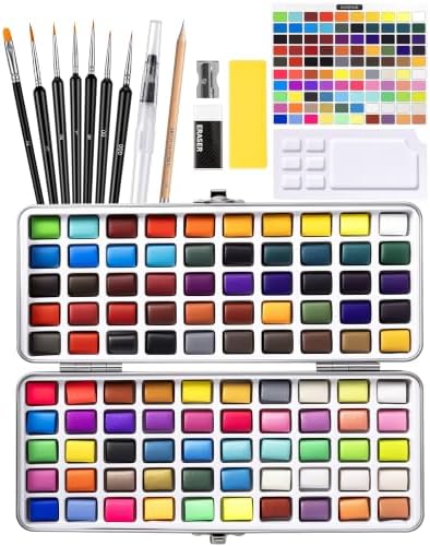 100 Colors Watercolor Paint Set – All in One Painting Supplies with Mixing Palette & Water Brushes – Travel Water Color Set for Adults, Painting Sets, Art Supplies for Painting – Art and Painting Supplies - Gift Idea