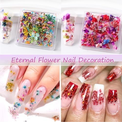 8 Boxs Dried Flowers for Nail Art,Colorful Mini Real Natural Flowers