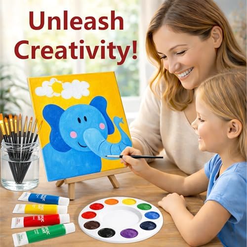 MISUMISO Acrylic Paint Kit for Beginners, 24 Colors Complete Painting Set with 4 Canvas Panels, 10 Brushes, Wooden Easel, Palette & Art Supplies, All-in-One Paint Set for Adults & Teens