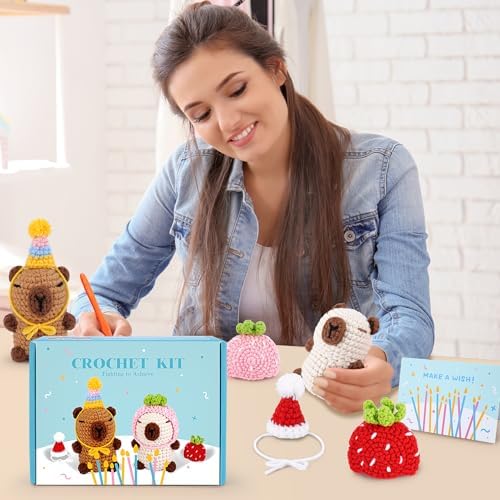 2PCS Capybara Crochet Kit for Beginners Crochet Starter Kit for Adults
