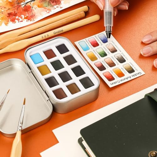 Grabie 12 Color Travel Watercolor Paint Set, Pocket Palette, Autumn