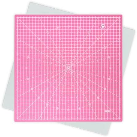 Headley Tools 17"x17" Rotating Cutting Mat, Self Healing Mat with 360-Degree Rotation & Anti-Slip Base, Sewing Board Cutting Mat Perfect for Fabric Quilting Leather Hobby Project, Pink