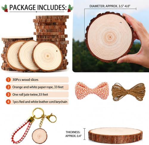 SENMUT Wood Slices 3.5-4.0 inch Natural Rounds Unfinished Wooden Circles