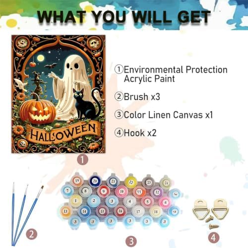 Halloween Paint by Numbers Kit for Adults,Ghost Paint by Numbers 12x16 inch
