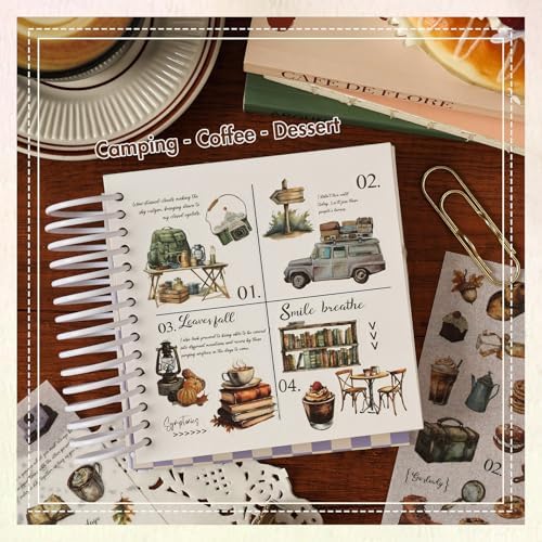 Vintage Coffee Washi Stickers for Scrapbooking – 270+ Aesthetic Cafe, Food, Dessert, Baking & Camping Stickers for Journals, Planners & DIY Crafts
