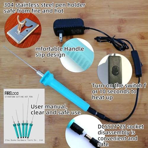 FIRElood Hot Wire Pen, Electric Hot Wire Cutter Pen 20cm, Styrofoam Cutting Hot Pen Hot Wire Cutting Pen for Amateur DIY Heat Cutting Engraving Pen, Art Making, Foam Carving (blue, 200mm)