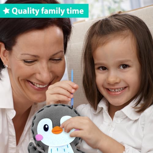 KRAFUN Beginner Sewing Kit, Sew Penguin & Fish, Pre-Cut Felt, Kids Ages 5+