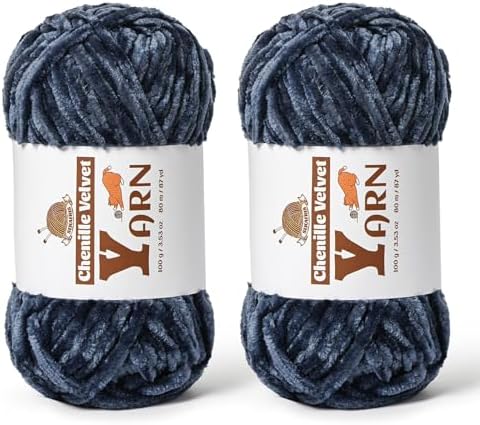 Chenille Crochet Navy Blue Yarn 2 Pack