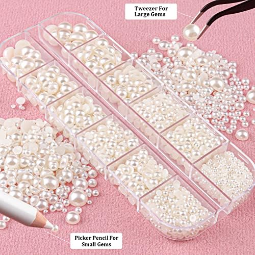 Belleboost Flatback Pearls for Nails Beige Pearl Nail Charms and Gems