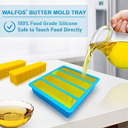 Silicone Butter Mold with Lid, Walfos Non-Stick Tray Fits Standard Butter Stick Size, Large Cavity, Holds 8 Tablespoons, Ideal For Soap Bar, Energy Bar, Brownie, Cake