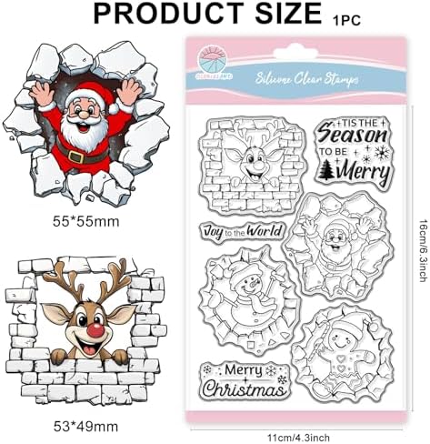 GLOBLELAND 3D Cracks Santa Claus Clear Stamp for Scrapbooking 3D Christmas Snowman Silicone Stamps 3D Reindeer Transparent Stamp for Card Making DIY Embossing Journaling