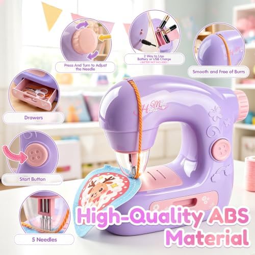 WeeHomm Kids Sewing Machine Toy Beginners Kit, Craft Gift for Girls 4-12