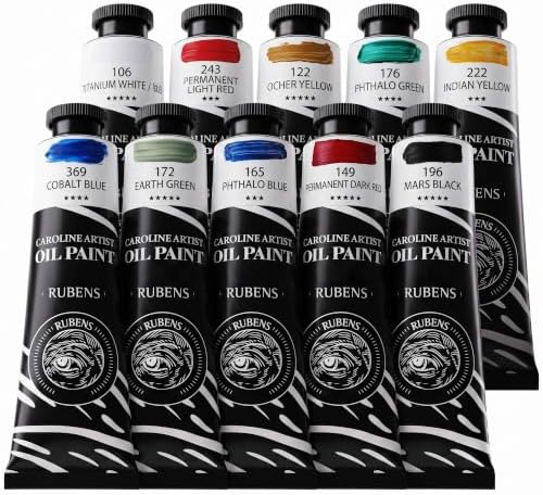 rubens Caroline Oil Paint Set 2oz 10 Still Life Colors Oil Paint for Canvas | Professional Oil Paints with Thicker Creamy Texture, High Saturation, Large Tubes Art Supplies for Adult, Artists, Beginners
