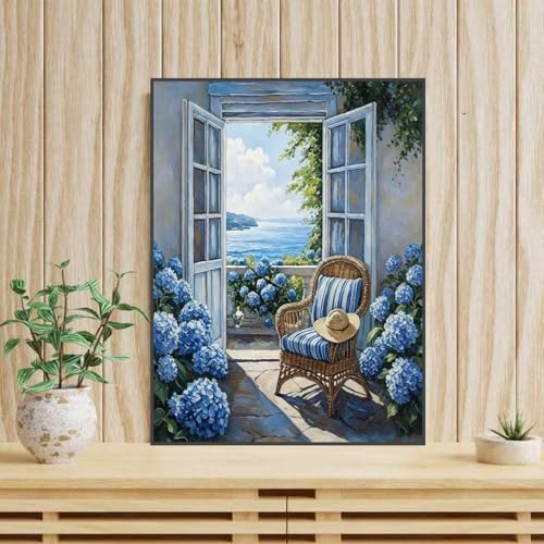 mrpwnle Hydrangea Diamond Art Kits for Adults Seaside Diamond Painting Kit