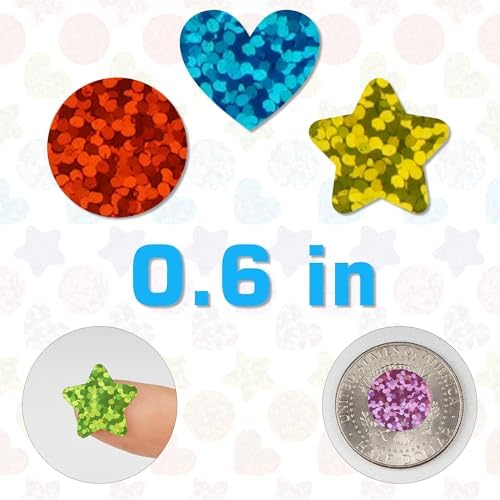 Holographic Star and Heart Stickers for Kids Reward,2016 PCS Rainbow Colors