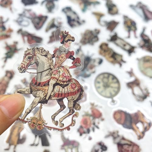 50 Pcs Vintage Victorian Ephemera Stickers – Clear Scrapbooking Supplies with Retro Animals, Flowers, Circus & Antique Objects – Aesthetic Journal Decor for Resin Crafts, Journals, Planners
