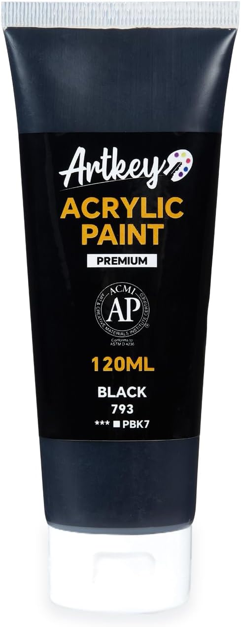 Artkey Acrylic Paint - Black (120 ml/4.06 oz) Tubes, Rich & Vibrant Pigments, Professional Artists Acrylic Paints - Art Supplies for Canvas Wood Rock Clay Fabric Ceramics Art Crafts Painting