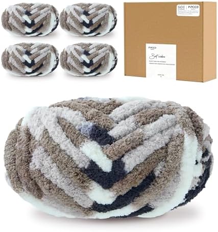 Bulky Chunky Yarn for Hand Knitting Blanket – #10 Jumbo Knitting Yarn, 1 Inch Thick Chenille Jumbo Yarn, No Knots Soft Machine Washable, Super Bulky Yarn 4 Pack for Crochet, Arm Knitting & Crafts