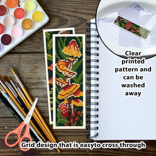 ORIGACH 6 Set Mushroom Plants Cross Stitch Bookmark Kit for Beginner