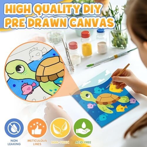 CONDA 12 Pcs Pre Drawn Canvas to Paint 6x6 Inch, Animal Pre Printed Canvas for Painting for Beginners Students, DIY Paint Art Supplies, Painting Canvas Panels and Sip Kit