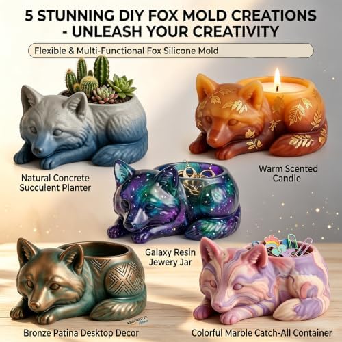 Fox Resin Silicone Planter Mold 3D Animal Epoxy Candle Holder Mold