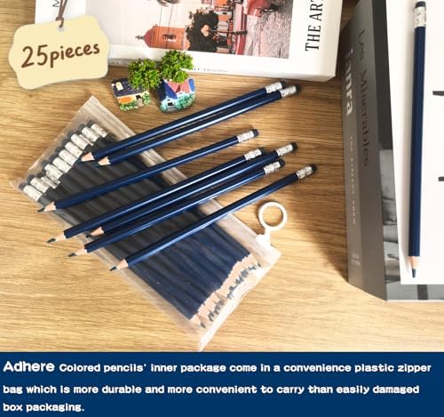 Adhere 25pcs Checking Pencils Erasable colored Pencils Pre-Sharpened #2 HB,for Checking Tests Grading,Map Coloring, editing Office Favors,including a Free sharpener. (Navy Blue)