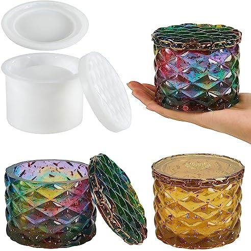 ISSEVE Jar Resin Molds, Large Diamond Jar Silicone Molds with 2Pcs Lid
