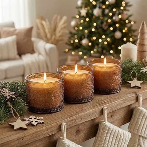 10 oz Mocha Mandala Glass Candle Jars with Bamboo Lids, 9 Pack