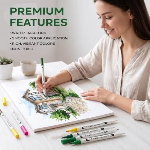 100 Watercolor Markers Set | Water Color Pens with Brush & Fineliner, Water-Based Art Markers | Dual Tip Markers for Adult Coloring, Lettering, Calligraphy, Sketching, Journaling & Illustration