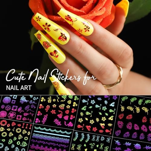 Teenitor 50 Sheets Nail Art Stickers, Rainbow Nail Stickers for Nail Art Nail Decals for Kids, Women, Fingernail in Halloween Christmas, Nail Supplies