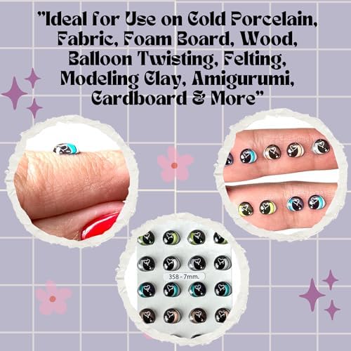 3D Resin Doll Eyes – 7mm Self-Adhesive Craft Eyes (24 pcs / 12 Pairs) – Realistic Cabochon Eyes for Amigurumi, Dolls, Polymer Clay, Cold Porcelain, Felt & DIY Crafts (Blue, Green, Gray, Brown)