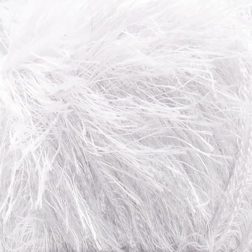 Estako Eyelash Yarn, Soft Fuzzy Faux Fur for Crochet, White, 4-Pack