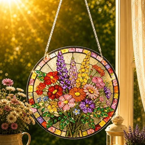 HMZephitiquc Flower Diamond Art Window Suncatchers, Special Shaped Crystal Diamond Painting Hanging, 5D Gem Art for Adults, Sun Catchers Indoor Window DIY Crafts for Gift Home Decor