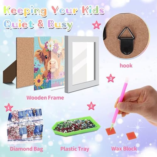 Highland Cow Diamond Art Painting Kits for Kids with Frame Ages 4-8-12