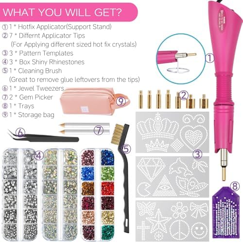 Hotfix Rhinestones Applicator DIY Kit with 4600 Crystals, 19 Pattern Design