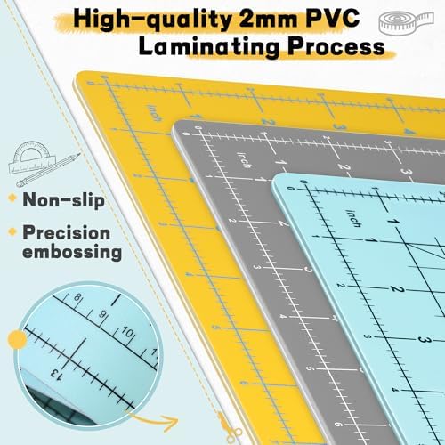 Self Healing Cutting Mat 18" x 12", A3 Double-Sided for Sewing & Quilting | Non-slip, 5-Ply Rotary Cutting Mat for Crafts Cutting Fabric Scrapbooking, and Small Modeling Projects, Lemon Yellow