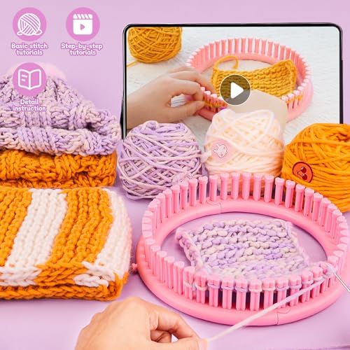 PREBOX Knitting Loom Kit for Kids and Beginners, Hat and Scarf, Pink