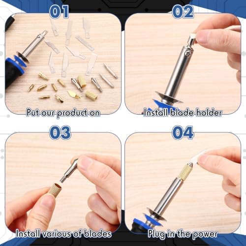 Honoson 42 Pieces Electric Hot Knife Cutter Tool, 24 Pieces Blades, 2 Blade Holders, 2 Chuck Sleeves, Metal Stand Hot Carving Knife for Cutting Carving Soft Thin Foam Cloth Stencil(Blue)