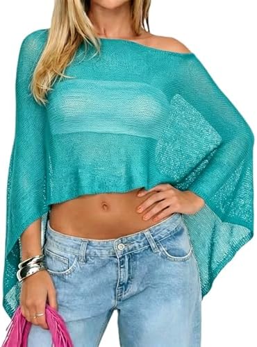 Women Sheer Poncho Top Knit Crochet Irregular Shrug Bolero Shawl Lightweight See Through Beach Cover Up