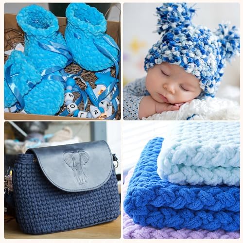 Woanger 20 Skeins Chenille Yarn Bulk for Crochet Knit 2000g, Blue Tone