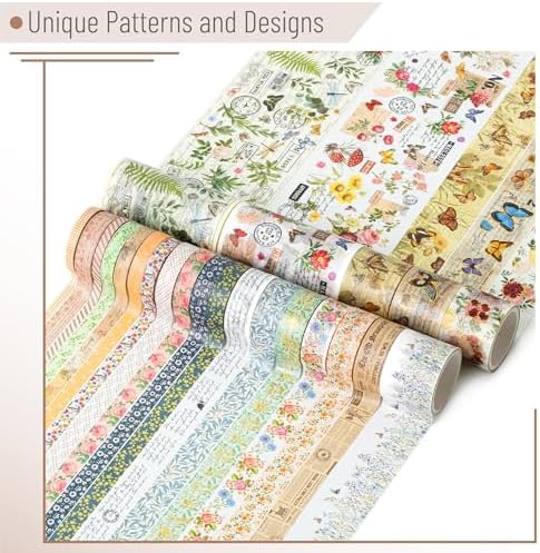 Mr. Pen- Washi Tape Set, 24 Rolls, Assorted Sizes, 3.2 Yards/Roll | Washi Tape for Scrapbook, Arts, Crafts, Journals and Planners, Vintage Botanical & Butterfly