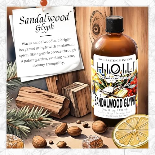 HIQILI Sandalwood Glyph Fragrance Oil for Candle & DIY Soap - 5.07 Fl Oz