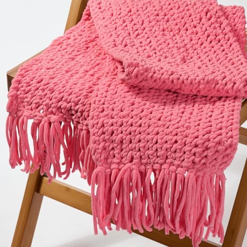 INNDUN Blanket Yarn 100g/3.5oz - Rose Pink Chenille Yarn 6 Super Bulky - 72 Yards - Knitting, Crocheting & Crafts Chunky Yarn