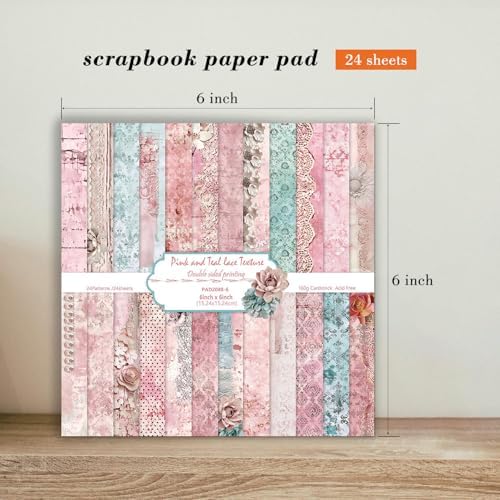 6 Inch Retro Pink Scrapbooking Paper Pad - 24 Sheets Double Sided Aesthetic Design Cards Paper for Photos Album Journals Material Decorative Collage Origami DIY Crafts Gifts Wrapping