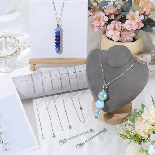 SUNNYCLUE 1 Box 6 Pack Beadable Necklace Blanks Bar Necklace Blanks Silver 60cm Long Stainless Steel Cable Chains with Beading Keychain Bars Kit for Jewelry Making Women Adults DIY Crafts Supplies