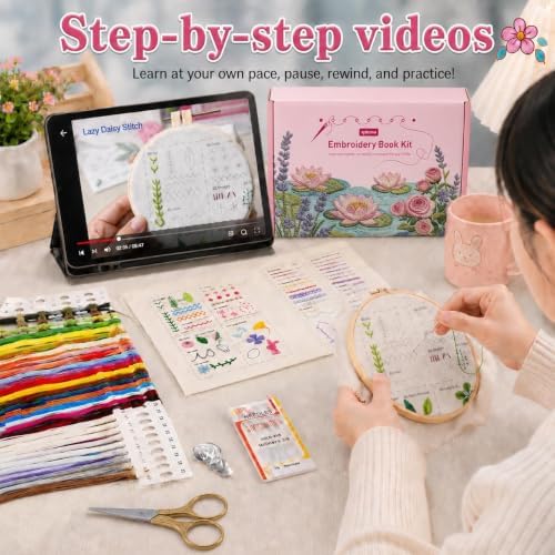spicssa Beginner Embroidery Stitch Book Kit, 79 Stitches, Video Tutorials
