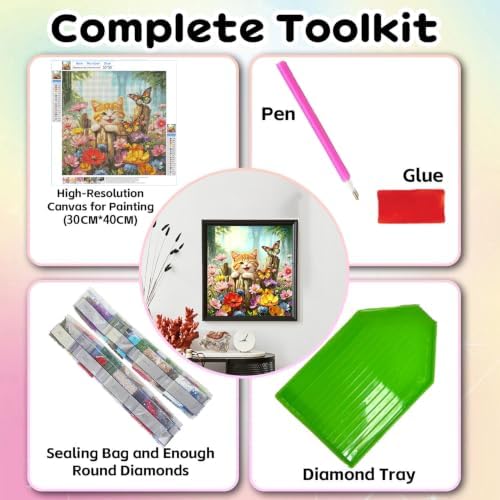 SUHEFAFA Cat Diamond Art Kits for Adults Beginners 12×12inch